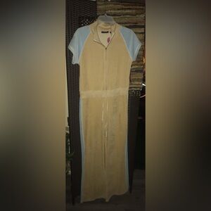 Be Right Back 1990's Vintage Lady Tan/Blue Jumpsuit short cotton/poly XL NWT